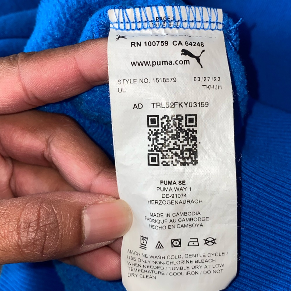 Puma Kids Blue Logo Hoodie | Size XS (5/6) - Picture 5 of 5